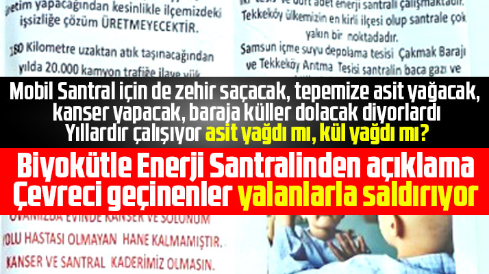 Çarşamba Biyokütle'den açıklama! Çevreci geçinenler yalanlarla saldırıyor