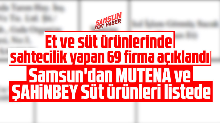 Samsun'dan Mutena Gıda ve Şahinbey Süt Ürünleri sahtecilik yapan firmalar listesinde