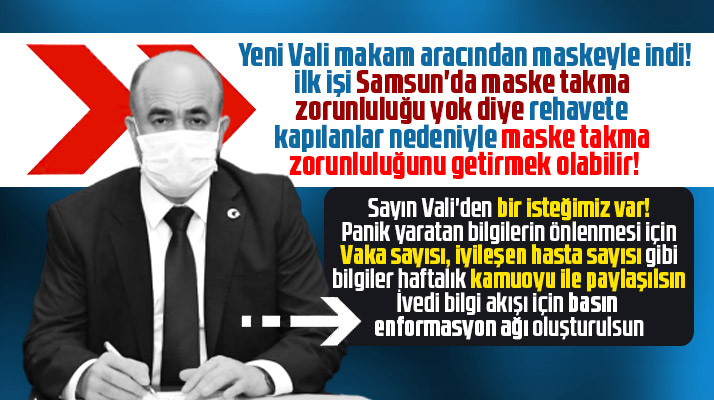 Samsun'a gelen Vali Zülkif Dağlı makam aracından yüz maskesi ile indi