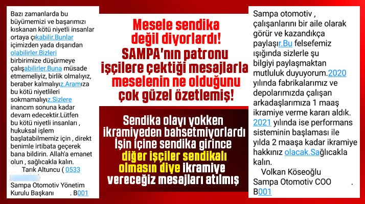 SAMPA Otomotiv patronunun işçilere gönderdiği cep mesajları ifşa oldu