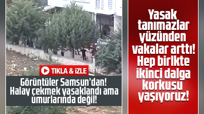 Samsun'da Korona yasağına uymayıp sokak düğününde halay çektiler