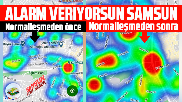 Samsun'un Covid-19 yoğunluğu haritası yeniden kırmızı renge döndü