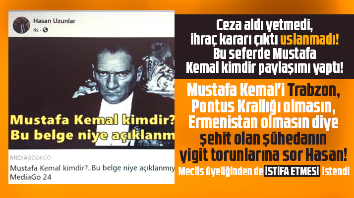 Samsun'da Atatürk'e hakaretten ceza alan meclis üyesi yine Atatürk paylaşımı yaptı