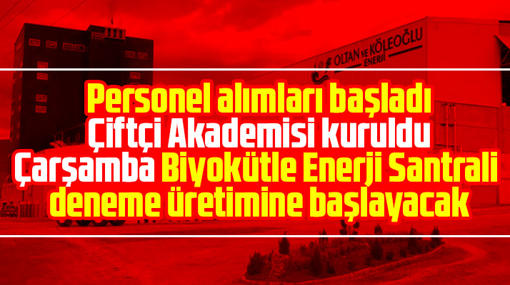 Samsun'da Çarşamba Biyokütle Enerji Santrali deneme üretimine başlıyor