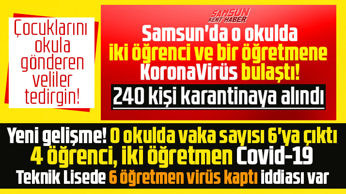 Samsun'da bulunan ortaokulda Covid-19 panigi! Vaka sayısı 6'ya yükseldi