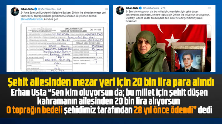 Erhan Usta şehit ailesinden mezar yeri için 20 bin lira para alınmasına tepki gösterdi
