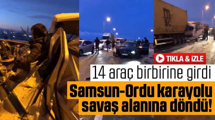 Samsun'da Tekkeköy viyadüğünde zincirleme trafik kazası! 14 araç birbirine girdi
