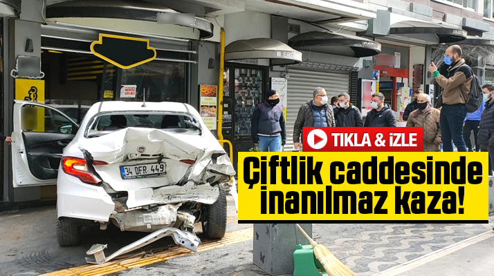 Samsun'da Çiftlik caddesinde jeepin çarptığı araç bir iş yerine girdi