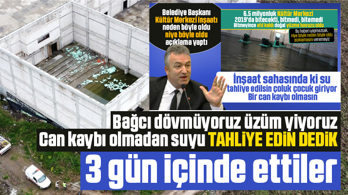 Samsun'un 19 Mayıs ilçesinde Kültür Merkezi inşaatında oluşan sular, tahliye edildi
