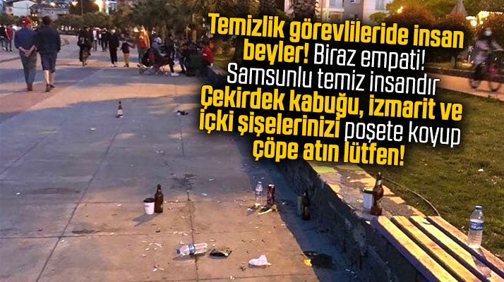 Samsun'da Atakum sahiline atılan izmarit, çekirdek kabuğu ve içki şişeleri tepki çekiyor