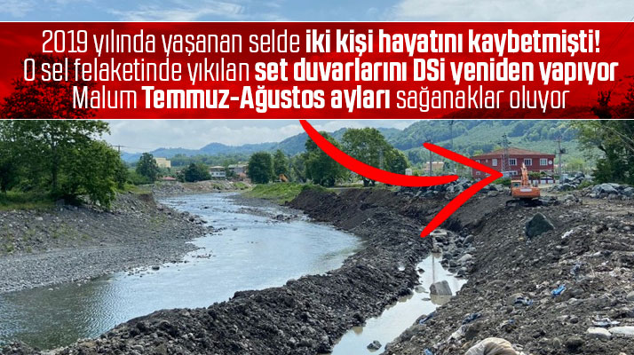 Samsun'un Salıpazarı ilçesinde selde yıkılan set duvarlarını DSİ yeniden yapıyor