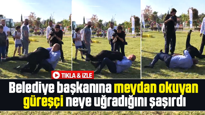 Canik Belediye Başkanı Sandıkçı meydan okuyan güreşçiyi yere serdi