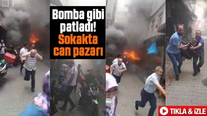Samsun'da iş yerinde çıkan yangın ve patlama anlarının görüntüleri