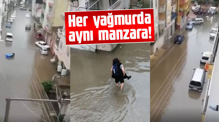 Samsun'un Bafra ilçesinde yağmur yağdı cadde ve sokak sular altında kaldı