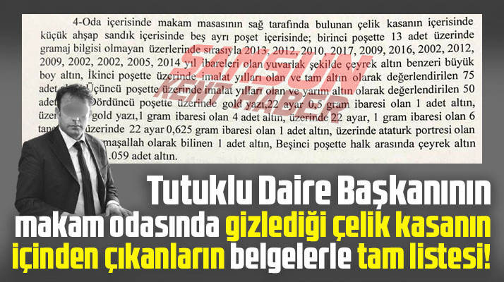 Samsun'da tutuklanan daire başkanının kasasından çıkan servetin belgelerle tam listesi