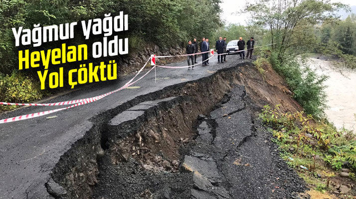 Samsun'un Salıpazarı ilçesinde heyelan oldu, yol çöktü