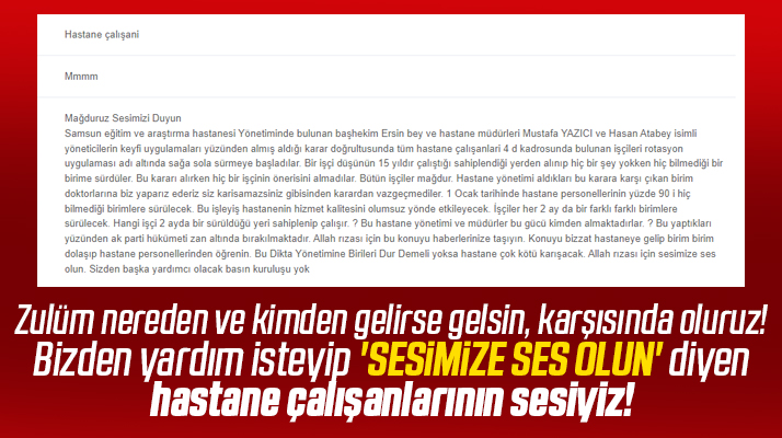 Samsun Eğitim Araştırma Hastanesi çalışanlarından rotasyon tepkisi!