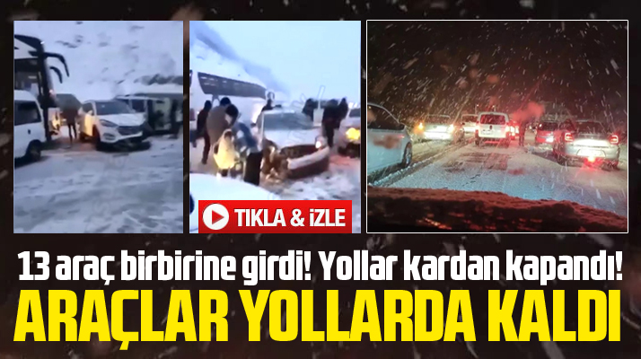 Samsun-Ankara karayolunda kar yağışı nedeniyle 13 araç zincirleme kaza yaptı