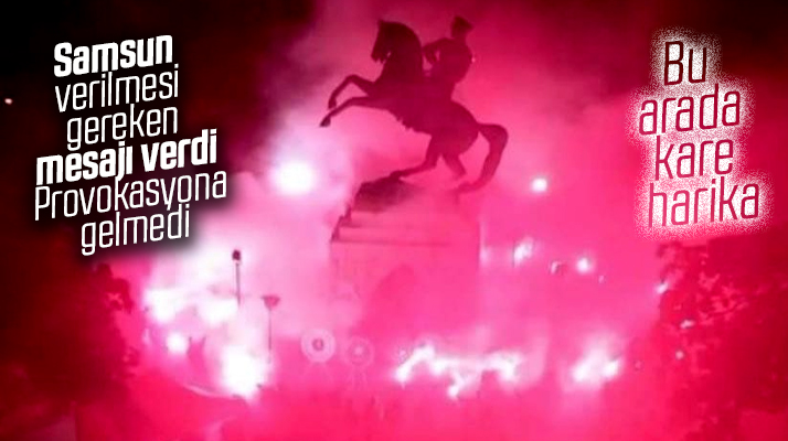 Samsunspor taraftarları Atatürk Anıtında meşale yakarak saldırıyı protesto etti
