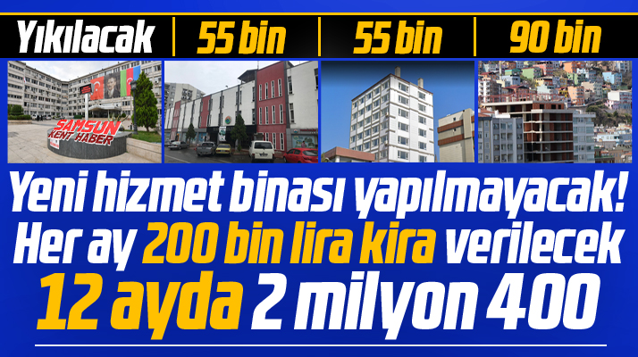 Samsun Büyükşehir Belediyesi kiraladığı üç binaya aylık 200 bin lira kira ödeyecek