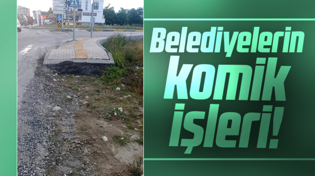 Samsun'da belediyelerin komik işleri! Kaldırımın yarısı var yarısı yok!