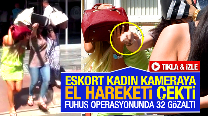 Samsun'da fuhuş operasyonunda gözaltına alınan eskort kadın kameralara el hareketi çekti