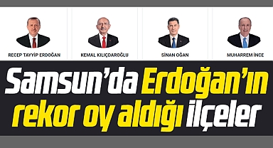 Samsun'da Erdoğan'ın 14 Mayıs seçiminde rekor oy aldığı ilçeler