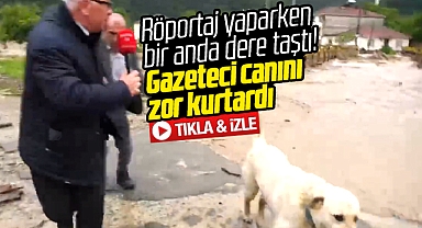 Samsun'da gazeteci röportaj yaparken dere taştı! Canını zor kurtardı
