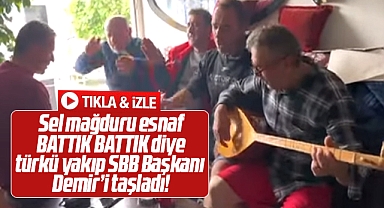 Samsun'da sel mağduru Gülsan esnafı Battık Battık diye türkü yaktı