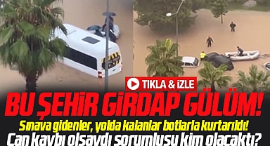 Samsun'da göle dönen yollarda öğrenci ve sürücüler botlarla kurtarıldı