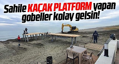 Samsun'da Atakum sahilinde kumsala kaçak platform yapıldı