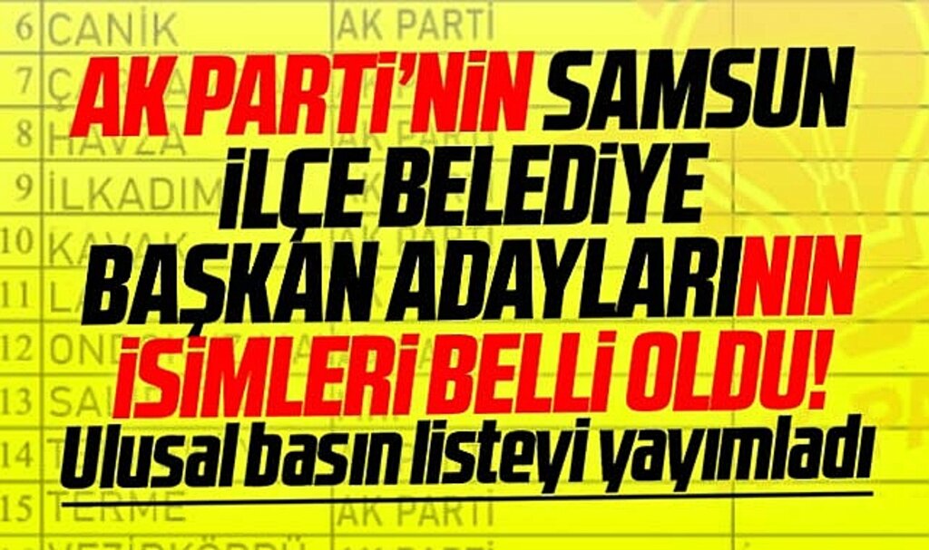 AK Parti'nin Samsun İlçe Belediye Başkan adaylarının isimleri belli oldu