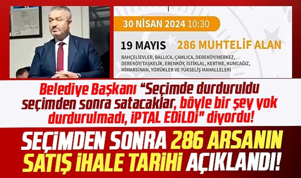 Samsun'un 19 Mayıs ilçesinde iptal edildiği açıklanan 286 arsanın satış duyurusu yapıldı