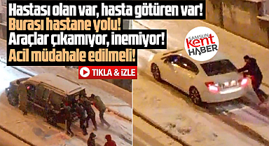 Samsun'da Gazi Hastanesi'nin yolu kardan kapandı! Araçlar iniş çıkış yapamıyor