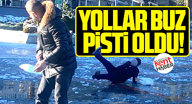 Samsun'da kar yağışı sonrası yollar buz pistine döndü!