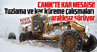 Samsun'un Canik ilçesinde belediye ekiplerinden kar mesaisi