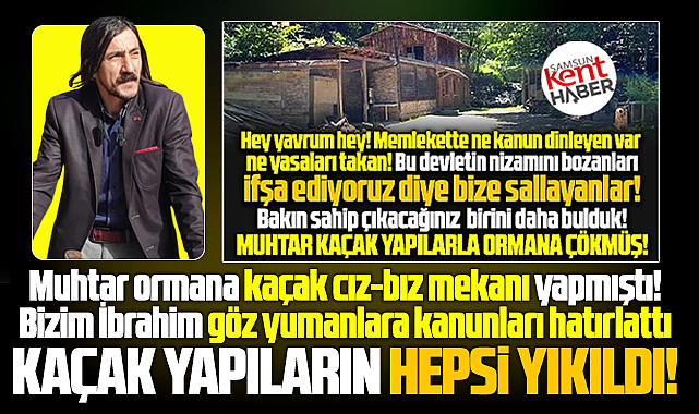 Samsun'da muhtarın orman içine yaptığı kaçak yapılar yıkıldı