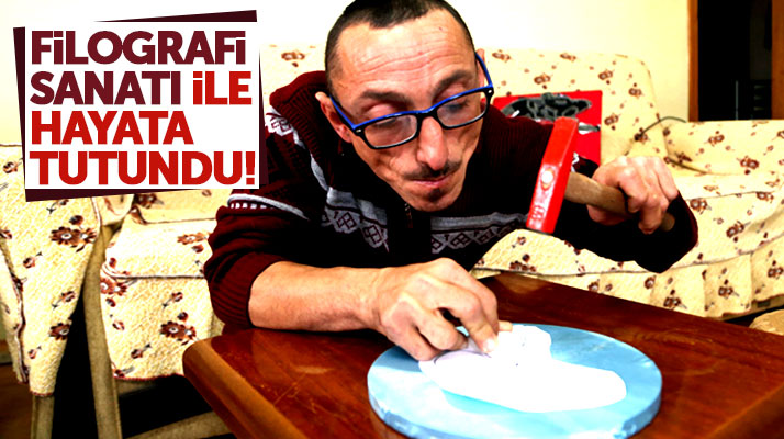 Samsun'da bedensel engelli Hasan Yazıcı, filografi sanatı ile hayata tutundu
