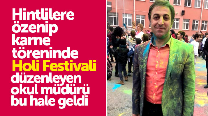 Samsun'da Baruthane Ortaokulunda karne töreni sonrası Holi Festivali düzenlendi