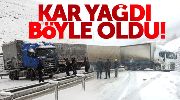 Samsun-Ankara kara yolunda kar yağışı nedeni ile TIR'lar kaydı trafik kilitlendi