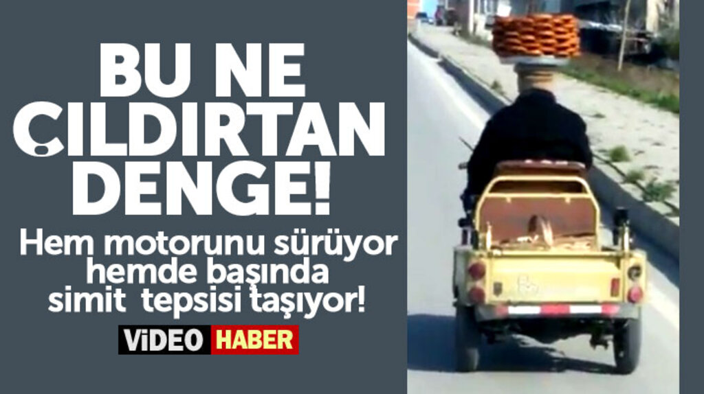 Samsun'da yaşlı simitçi hem motorunu sürdü hemde başının üstünde simit tepsisini taşıdı