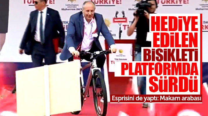 Muharrem İnce Samsun'da kendisine hediye edilen bisikleti platformda sürdü