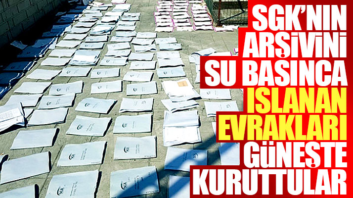 Samsun Canik'te SGK arşivini su bastı ıslanan evraklar ise güneşte kurutuldu