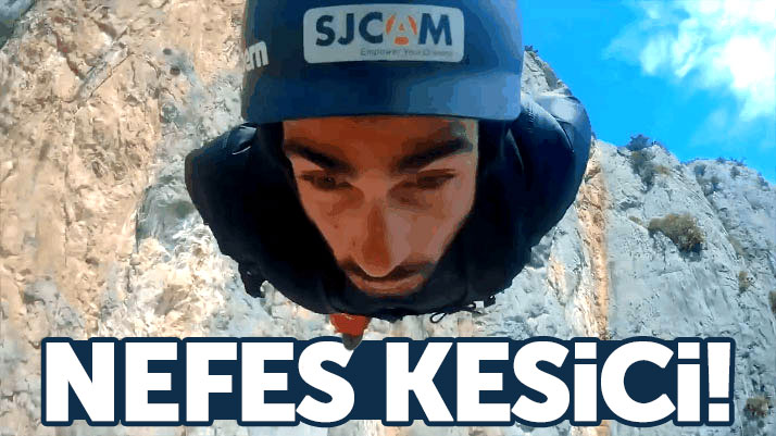 Samsun Vezirköprü'de Şahinkaya Kanyonunda base jump atlayışları nefesleri kesti