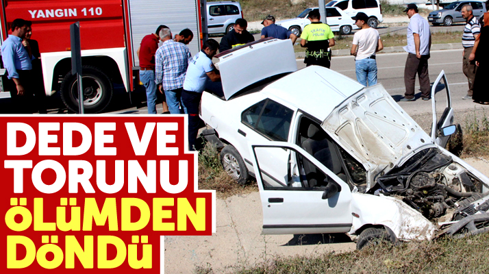 Samsun'un Havza ilçesinde devrilen otomobilde dede ve torunu yaralandı