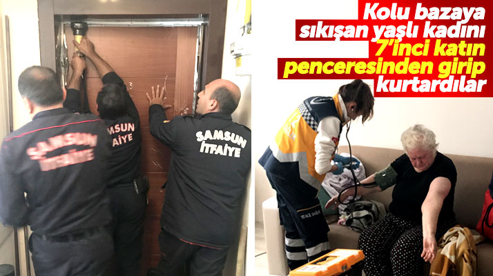 Samsun'da TOKİ konutunda kolu bazaya sıkışan yaşlı kadını itfaiye kurtardı