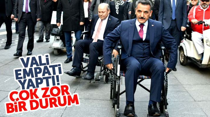 Samsun Valisi Osman Kaymak 3 Aralık Dünya Engelliler Gününde tekerlekli sandalyeye bindi