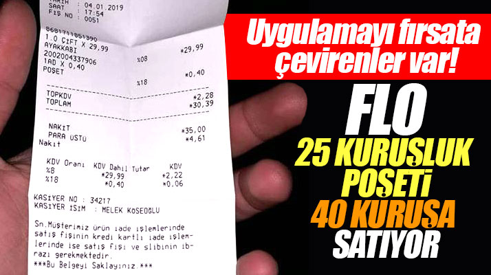 Samsun'da FLO Mağazası 25 kuruş yerine 40 kuruş poşet parası alıyor