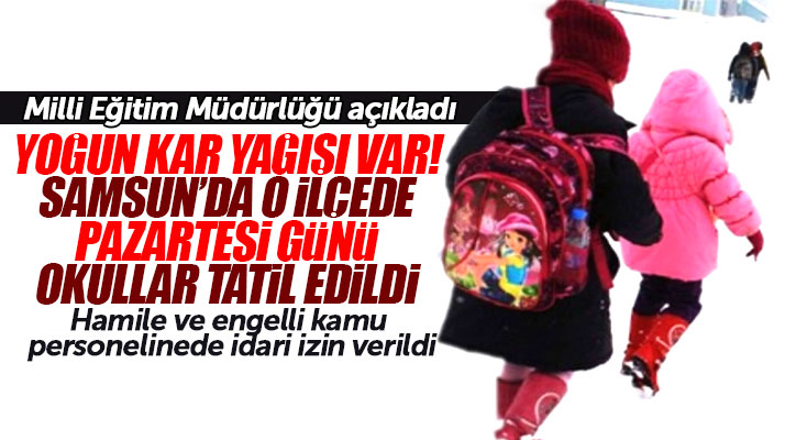 Samsun Vezirköprü'de okullar Pazartesi günü için kar yağışı nedeniyle tatil edildi