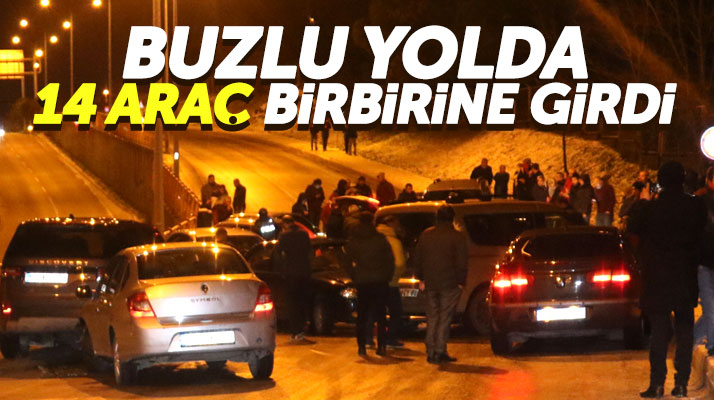 Samsun'da buzlu yolda duramayan 14 araç zincirleme trafik kazası yaptı